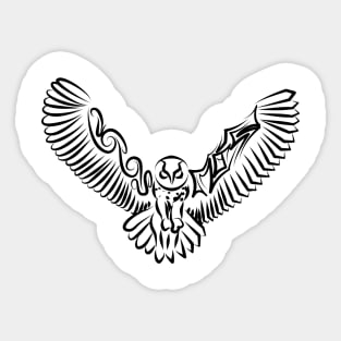 Black and White Tribal Flying Owl Sticker